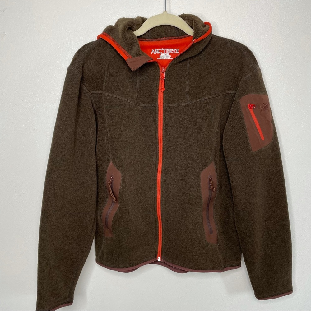 Arc'teryx Women's Covert Cardigan Fleece Full Zip Large Brown Orange Hooded